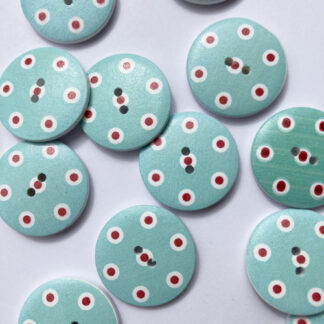 Aqua Blue and Red spotty painted Wood 2 hole button