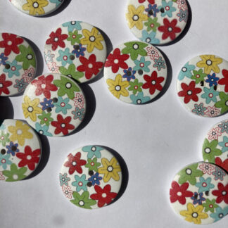 multicolour floral print wooden 2 hole button