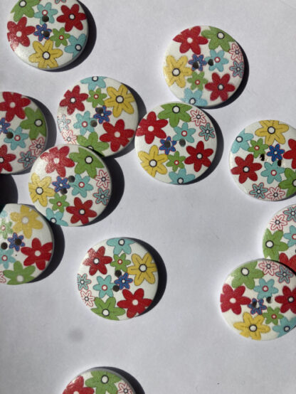 multicolour floral print wooden 2 hole button