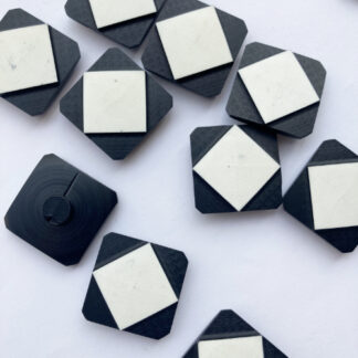 Black and White Bakelite vintage plastic square diamond shape graphic button with low shank