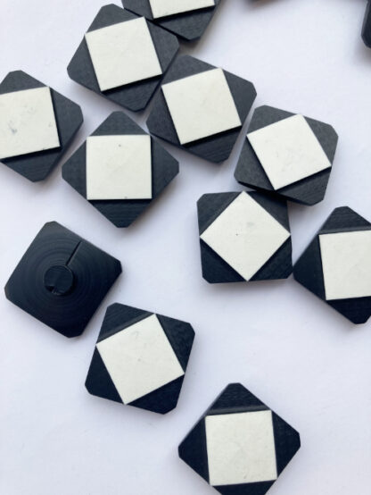 Black and White Bakelite vintage plastic square diamond shape graphic button with low shank