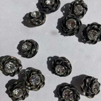 Oxidised Silver Metal and Diamanté rose vintage shank button