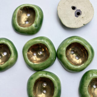 Green and Gold Lustre Ceramic thumb dent vintage buttons