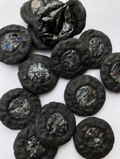 Black and clear multicolour sparkly vintage plastic shank button