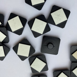 Black and White Bakelite vintage plastic square diamond shape graphic button with low shank