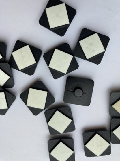 Black and White Bakelite vintage plastic square diamond shape graphic button with low shank