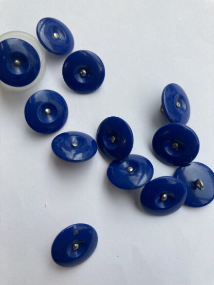 blue vintage plastic with metal shank button