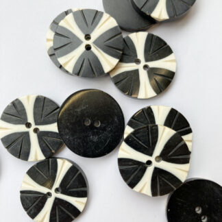 Black and White graphic tribal engraved natural bone button