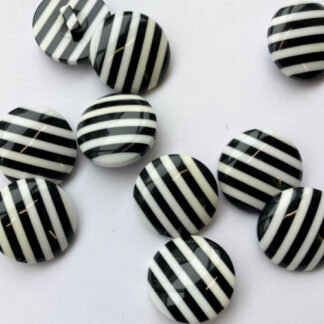 Black and White stripe domed plastic shank button