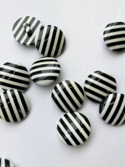 Black and White stripe domed plastic shank button