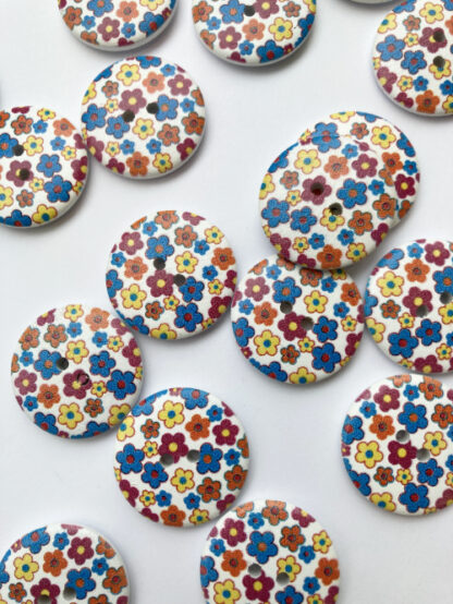 multicolour floral print wooden 2 hole button