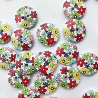 multicolour floral print wooden 2 hole button