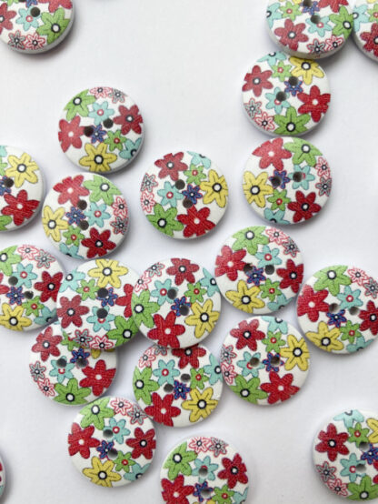 multicolour floral print wooden 2 hole button