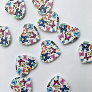 Multicolour butterfly print heart shape Wood 2 hole button