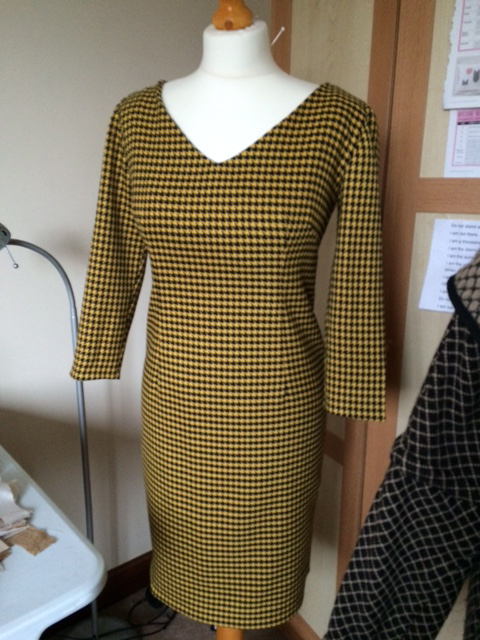 black and yellow dogtooth dress