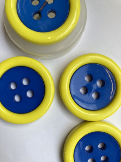 Royal Blue and Yellow 4 hole plastic large clown button