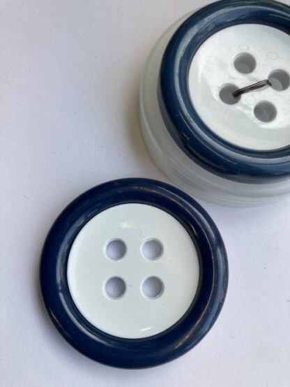 Navy Blue and White 4 hole plastic large clown button