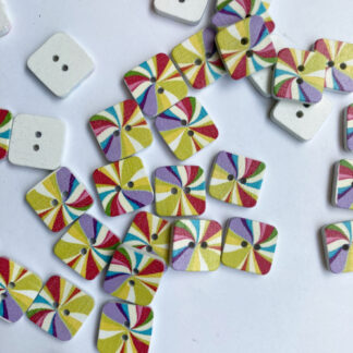 multicolour painted wood square 2 hole button