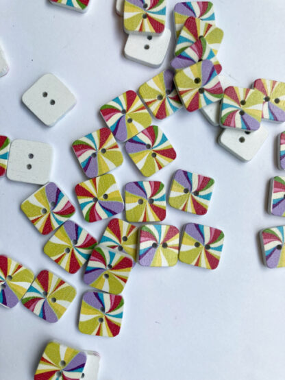 multicolour painted wood square 2 hole button