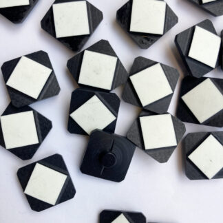 Black and White Bakelite vintage plastic square diamond shape graphic button with low shank