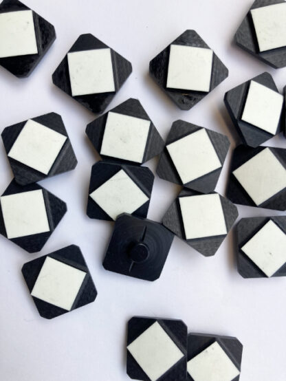 Black and White Bakelite vintage plastic square diamond shape graphic button with low shank