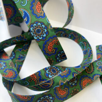 Emerald Green, Royal Blue and Multicolour paisley print 100% Polyester Bias Binding