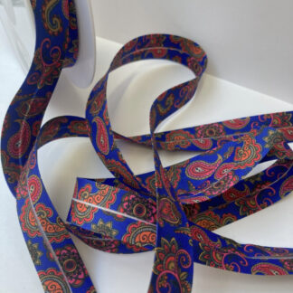 Royal Blue, Red and Multicolour paisley print 100% Polyester Bias Binding