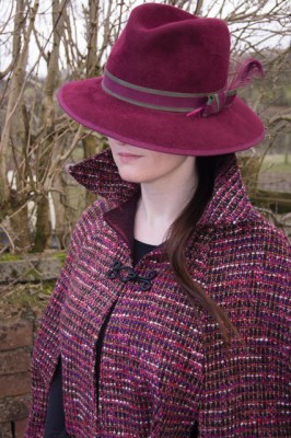 plum and burgundy chanel type tweed cape