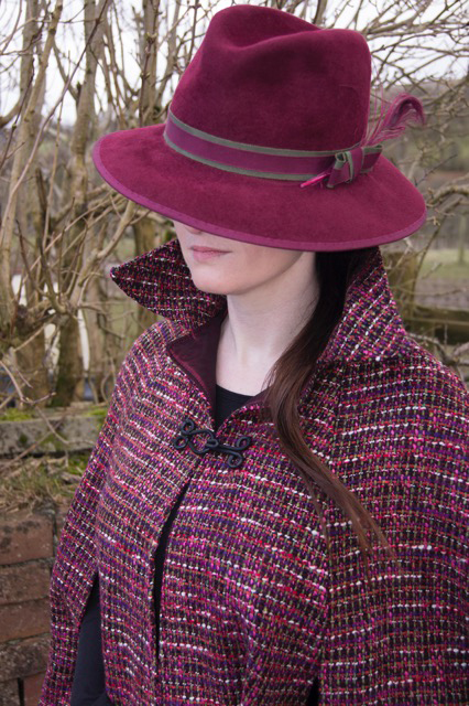 plum and burgundy chanel type tweed cape