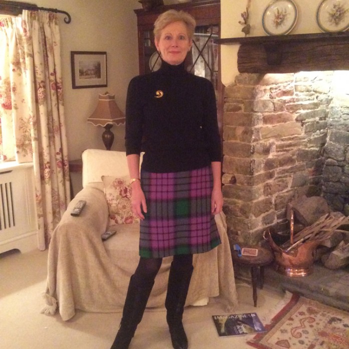 Purple and Green Wool Tweed Check Pencil Skirt Green and Purple wool tweed straight skirt