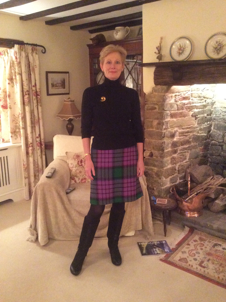 Green and Purple wool tweed straight skirt