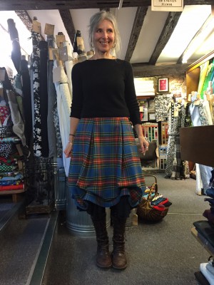 Ruched wool tartan skirt