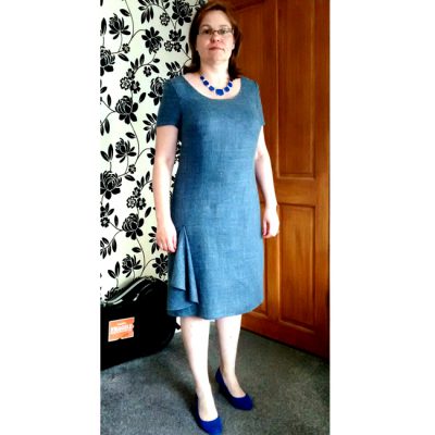 denim blue silk wool and linen mix shift dress