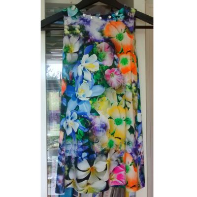 digital floral print jersey a-line dress