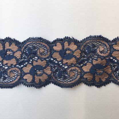 Navy and Nude soft stretch floral scalloped edge 50mm wide lace