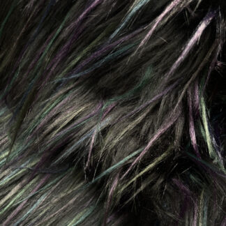 Black with green and Purple tipped long pile faux Fur. 70% Modacrylic 30% Polyester