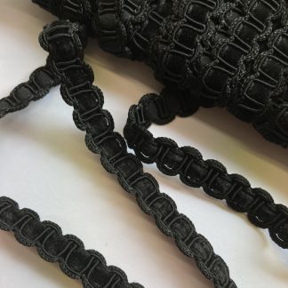 Black gimp Braid with velvet ribbon Braid. 50% Polyester 40% Viscose 10% Cotton