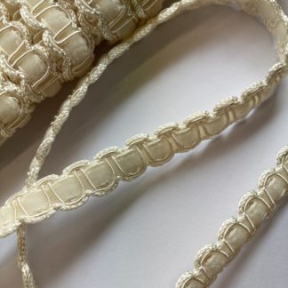 Cream gimp Braid with velvet ribbon Braid. 50% Polyester 40% Viscose 10% Cotton