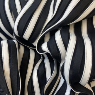 Black and Ivory Venetian Wool Striped Stretch Mesh