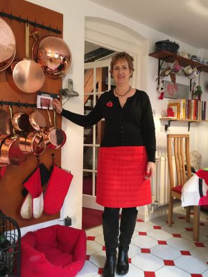 red silk tweed lined and interlined a-line skirt