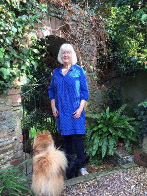 cobalt blue polka dot needlecord tunic