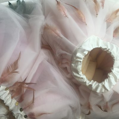 Pale pink tulle ballerina tutus with feathers