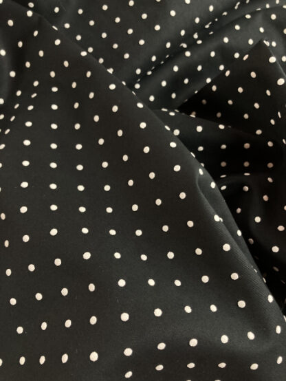 Black and White medium weight cotton with rubberised polka dot spots (Gaberdine / cotton sateen / lightweight drill weight)