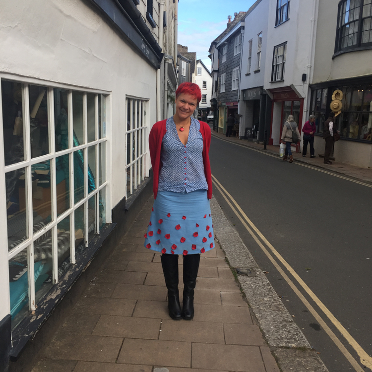 wool challis skirt with artificial petal embellishment