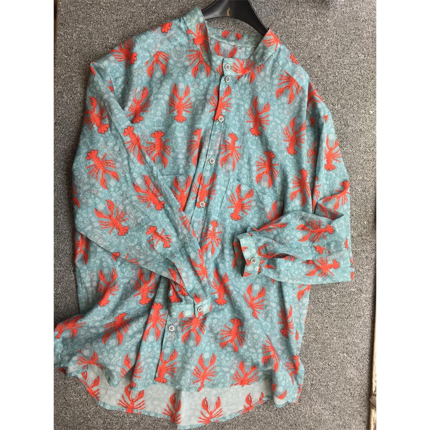 lobster print cotton voile man's shirt