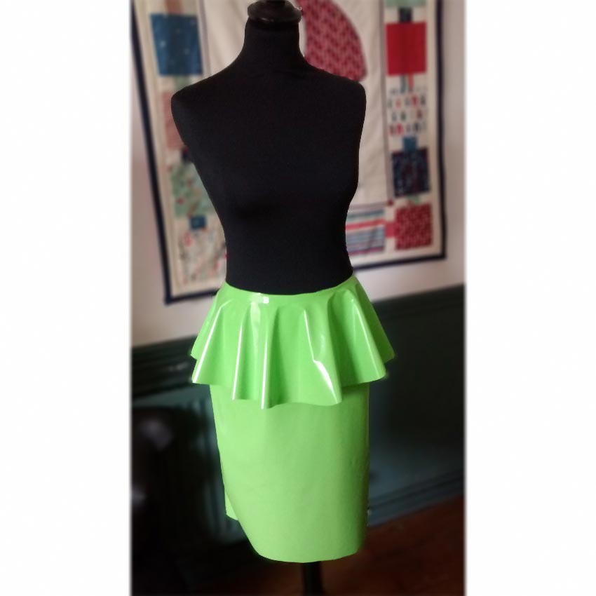 green PVC peplum skirt