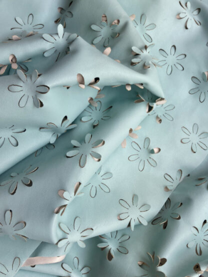 Aqua Blue P.U. Leatherette PVC with laser cut punched daisies