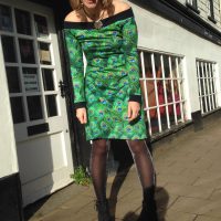 Peacock Print off the Shoulder Dress peacock print cotton jersey dress