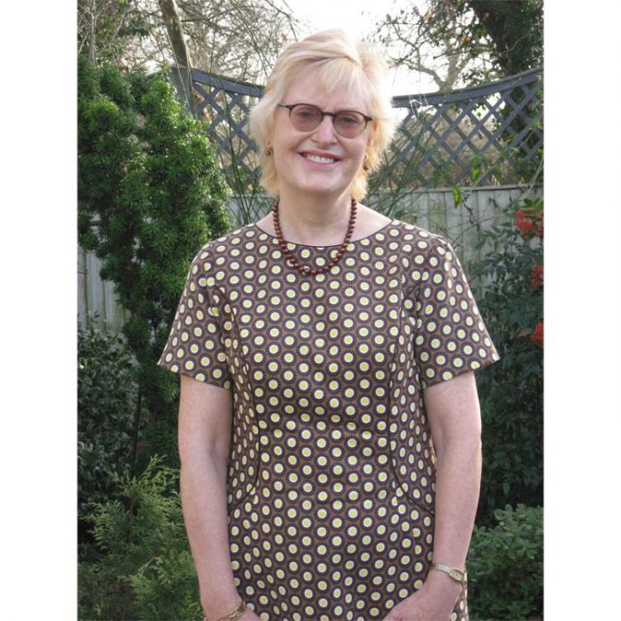 Brown Geo Floral Babycord Shift Dress with Sleeves brown geo floral babycord shift dress with sleeves
