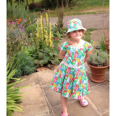 seaweed and underwater print child's sundress and matching sun hat